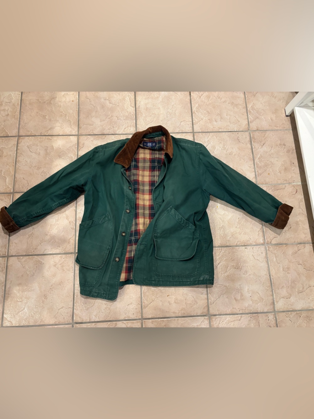 Lands' End Forest Green Field Jacket with Brown Corduroy Collar